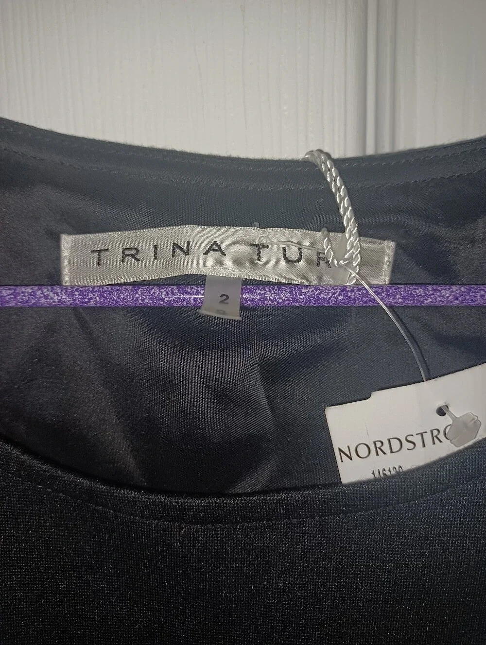 Trina Turk Black Short Sleeve Stud-Trim Shift Dress